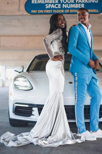LONG SLEEVES EVENING GOWNS LACE APPLIQUES FLOOR LENGTH PROM DRESS HZ1023